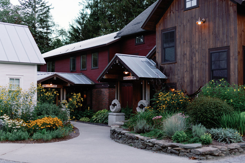 Entrance to both the Pub/ Restaurant and Inn reception. The buildings are charming and rustic. The buildings are surrounded by mature cottage style gardens overflowing with black-eyed Susans, Irises, Sage and Coneflowers.