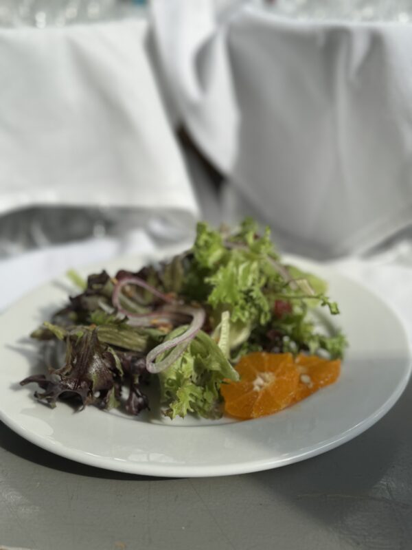 The plated salad at the Mad River Barn wedding venue