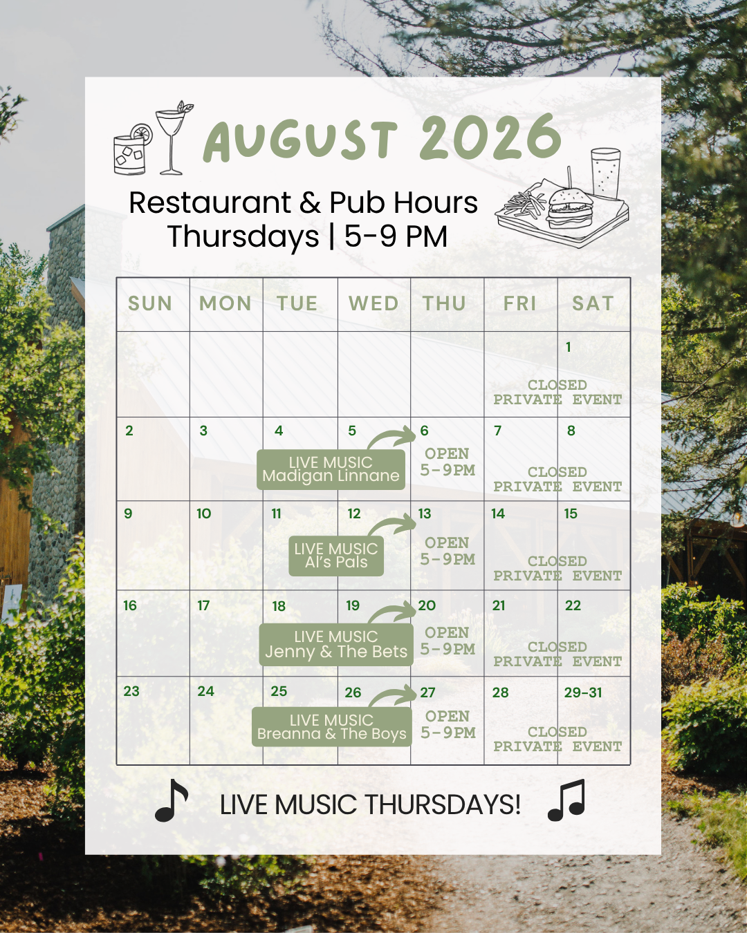 August Live Music Calendar